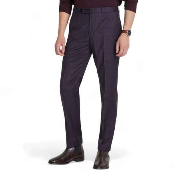 Calvin Klein Mens X Slim-Fit Stretch Suit Dress Pants Navy Burgundy Plaid 34x34 - Picture 1 of 7